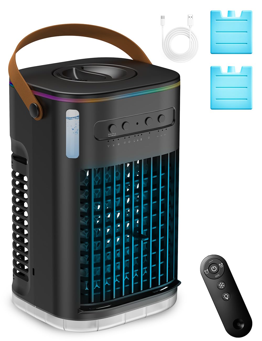 Small Air Conditioner Portable Ac Unit, Evaporative Air Cooler Fan With 2Ice packs & 1.2L Water Tank, Personal Air Cooler Powered by USB, Mini Air Conditioner for Car Desktop,Inky