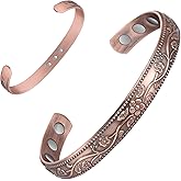Feraco 99.99% Pure Copper Bracelet for Women, 11X Ultra Strength Magnetic Copper Cuff Bangle with 3500 Gauss Neodymium Magnets, Adjustable Vintage Flower Collection