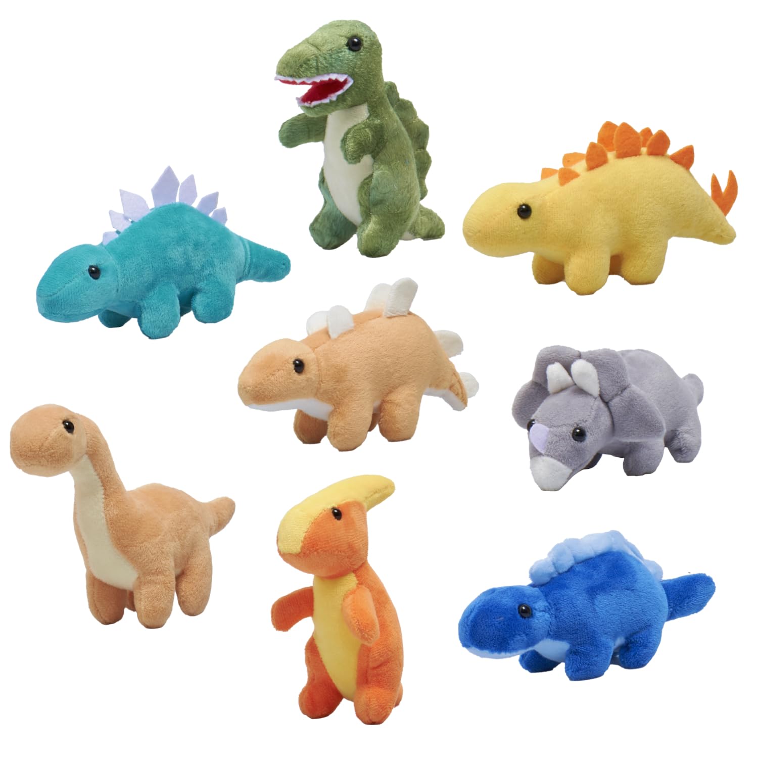 PREXTEX Plush Dinosaurs 8 Pack 5 inches Long - Thoughtful Gift for Kids - Stuffed Animal Assortment - Lovely Set for Kids