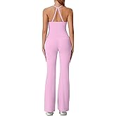 RXRXCOCO Cross Back Workout Sets for Women 2 Piece Padded Tank Tops Flare Leggings Gym Outfits with Pockets