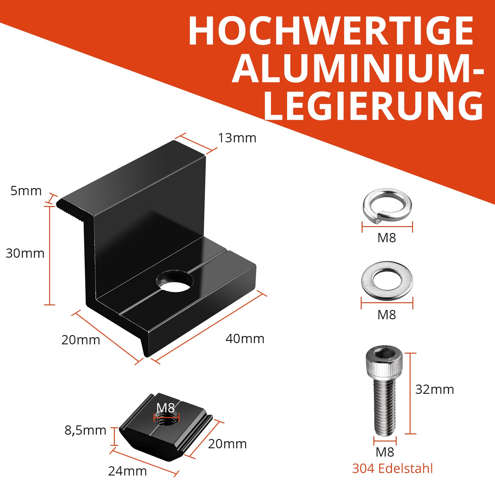 GETLITOOL Solarmodul Halterung 30mm Endklemme Kit, 10x Solarpanel Z Halterung Randklemme für Photovoltaik Montageschiene Befestigung Photovoltaik Solarpanelen für Gerahmte Solarmodul(30mm) 2
