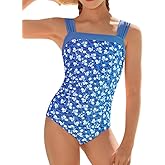 beautyin Girls Swimsuit One Piece Bathing Suits Retro Square Neck Ruched Adjustable Strap Swimwear 7-16Y