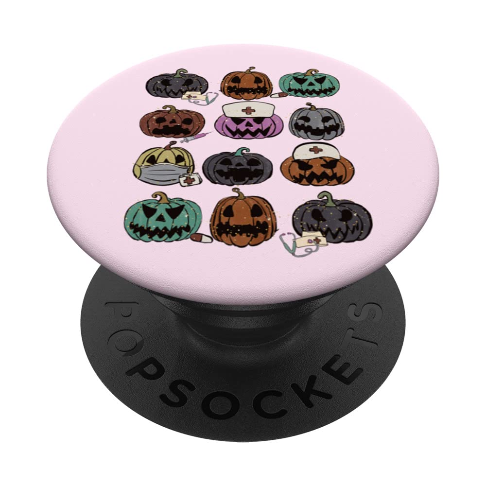 Funny Nurse Mom Pumpkins For Women Retro Halloween Pattern PopSockets Swappable PopGrip