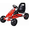Costzon Pedal Go Kart, 4 Wheel Powered Ride On Toy, Pedal Car with Ergonomic Adjustable Seat, Handbrake, Non-Slip Rubber Wheels, Go Kart for Kids 2-5, Gift for Boys Girls (Red)