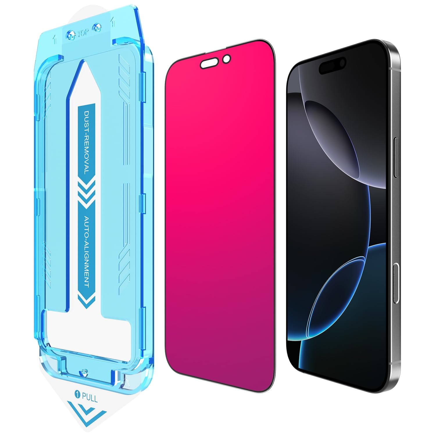 Photo 1 of EGKimBa for iPhone 16 Pro Privacy Screen Protector, Gradient Color Tempered Glass, Bubble Free, Easy Installation, Auto Dust-Elimination, Anti Blue Light