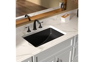 Lordear Undermount Black Bathroom Sink 21x15 Inch Bathroom Vanity Sinks Undermount Rectangle Black Porcelain Ceramic Bathroom Under Counter Lavatory Vanity Sink Basin with Overflow