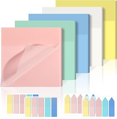 Hoiny Transparent Sticky Notes 650 Sheets Pastel See-Through Pad 5 Colors