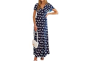Razzlebelle Women's Summer 2026 Maxi Long Dresses Polka Dot Short Sleeve V Neck Casual Boho Beach Sundress