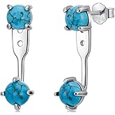 BETHZA Turquoise Earring Jackets 925 Sterling Silver Natural Turquoise Stud Earrings Western Jewelry Gifts for Women