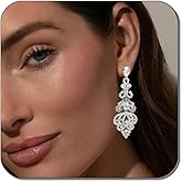 YONARROS Sparkly Silver Chandelier Earrings for Women Dangling Fancy Cubic Zirconia Wedding Earrings for Brides Formal Jewelry