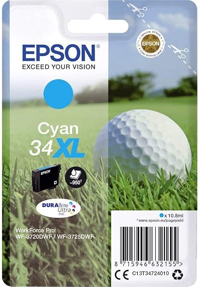 Epson 34XL Cyan DURABrite Ultra High Yield Ink Cartridge 950 Pages