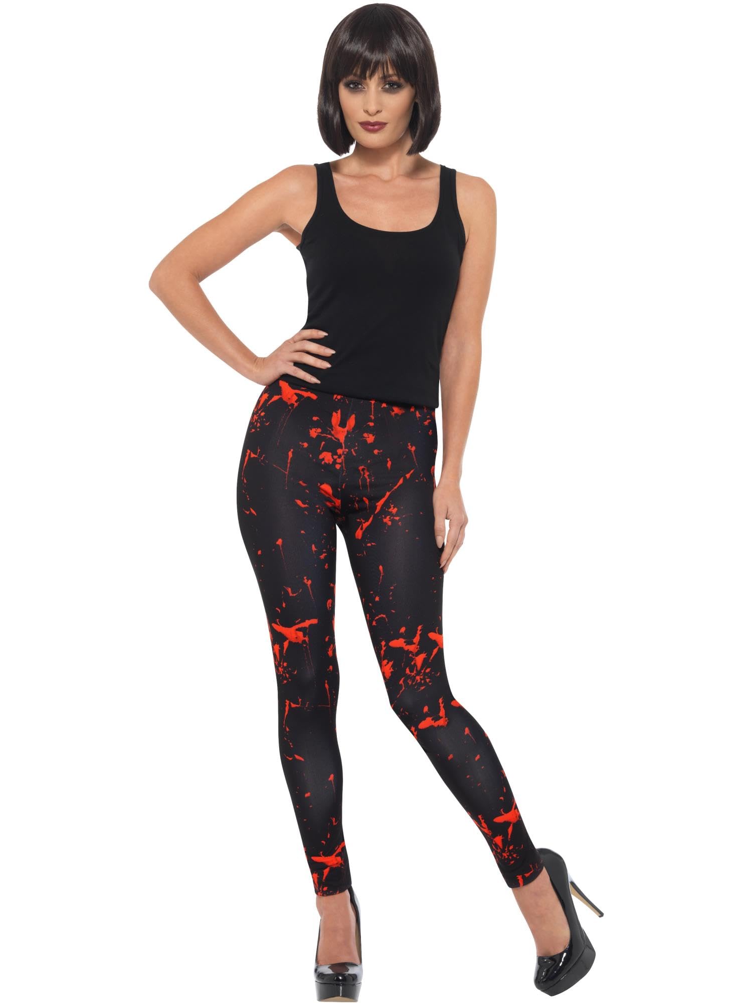 Smiffys Horror Leggings, Black & Red with Blood Splatter, Halloween Fancy Dress Accessory, Zombie Dress Up Accessories