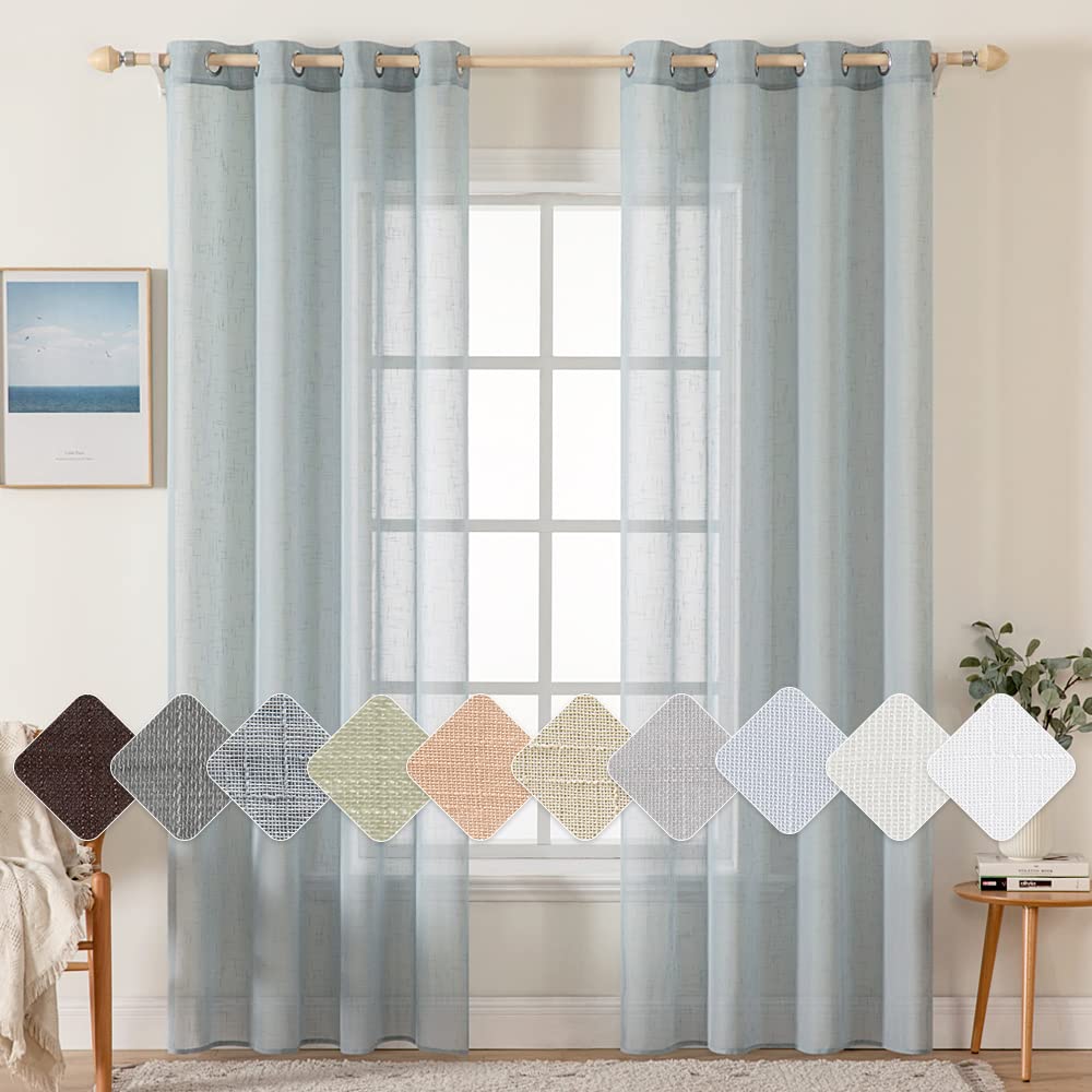 MIULEE 2 Panels Voile Curtains Sheer Cross Linen-like Solid Color Contemporary Decorative Ring Top Eyelet Panels for Bedroom Livingroom Nursery Room 55" Wx88 L Blue Grey
