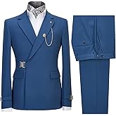 Cenne Des Graoom Mens Suits Slim Fit 2 Piece Men's Solid Color Tuxedo one Button Shawl Collar Jacket Vest and Pants