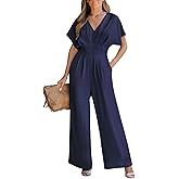 CUPSHE One Piece Jumpsuits for Women Casual Summer V Neck Batwing Sleeve Wide Leg Elegant Overalls Sexy Vacation Outfits