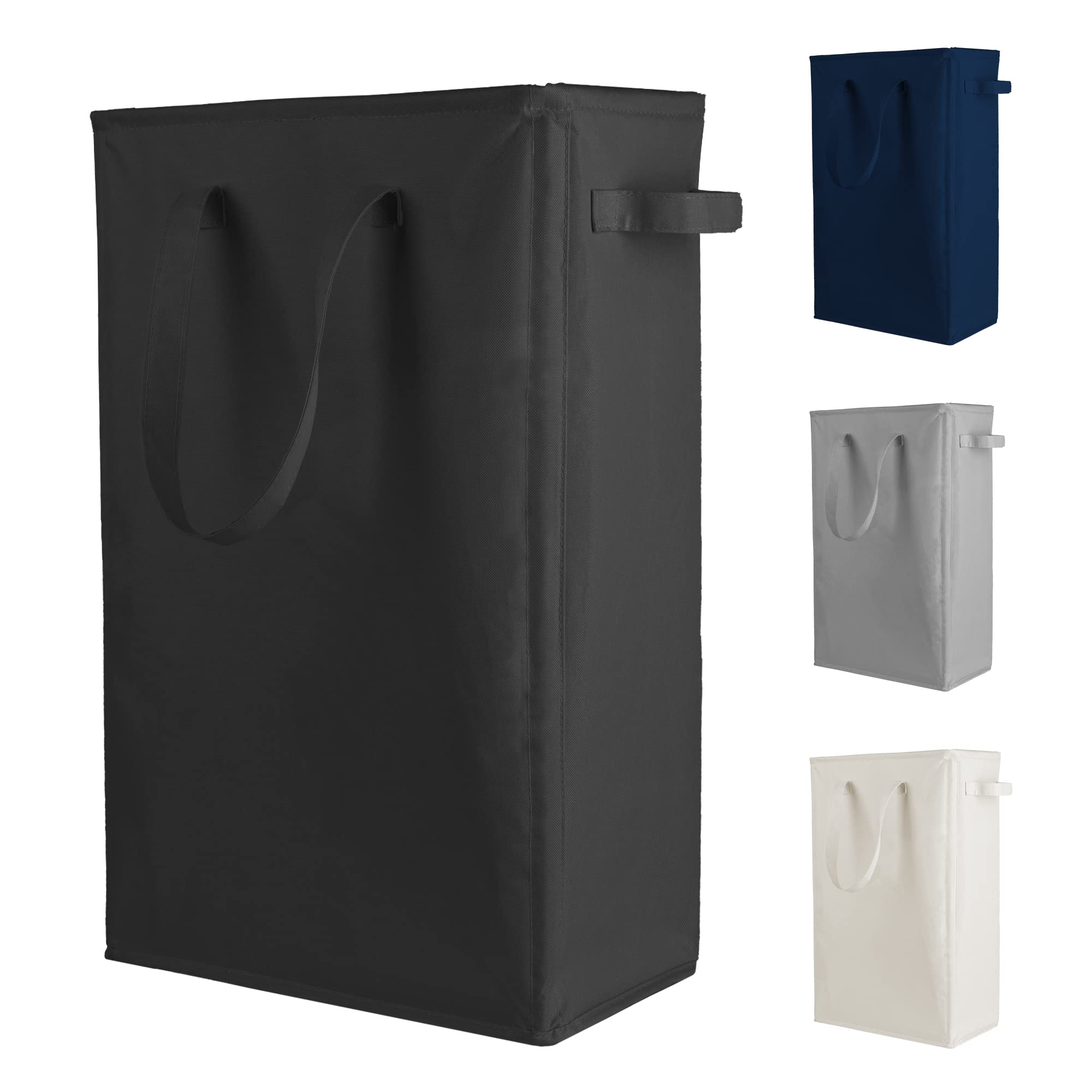 Photo 1 of Odonata Slim Laundry Hamper Handles Collapsible Laundry Basket Thin Dirty Clothes Basket Narrow Laundry Bag Foldable Dirty Hamper 45L (Black)