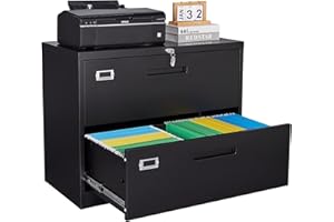 Black Lateral File Cabinet with Lock Metal Filing Storage Cabinet 2 Drawer Lateral Filing Cabinet Office Home Printer Stand w