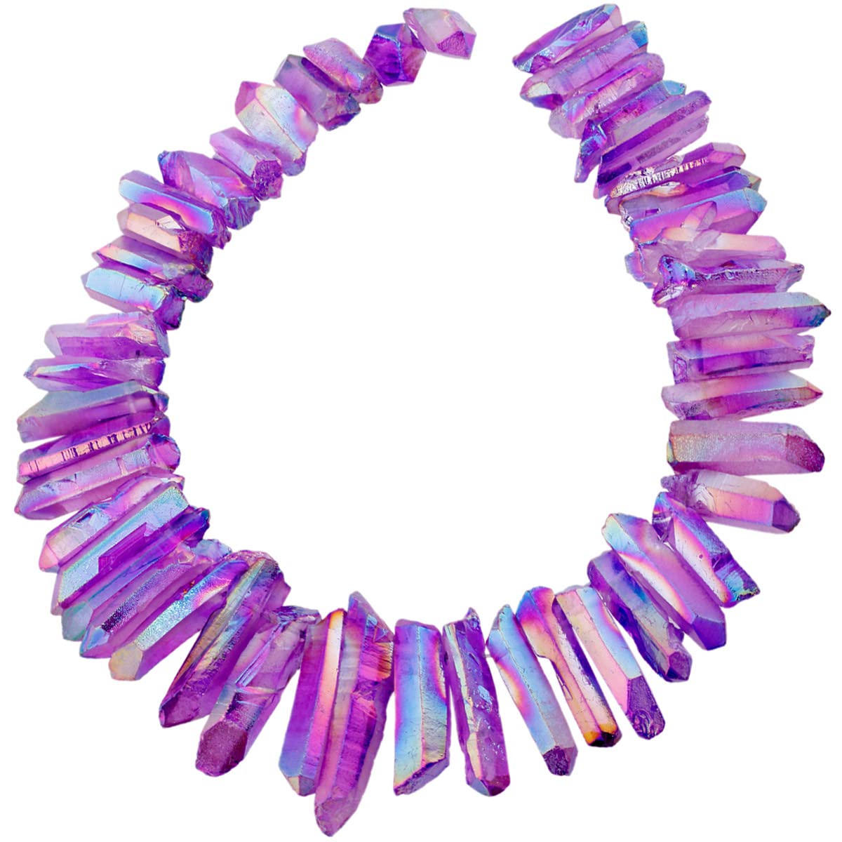 Nupuyai Purple Titanium Coated Irregular Rock Crystal Points for DIY Jewellery Making, Rough Sticks Aura Crystal Quartz Spike Stone Beads
