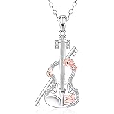 Sterling Silver Violin Necklace Gift: 925 Music Pendant for Musicians Musical Lover Violinist Player Elegant Jewelry for Concert Performances Teaching Daily Practice