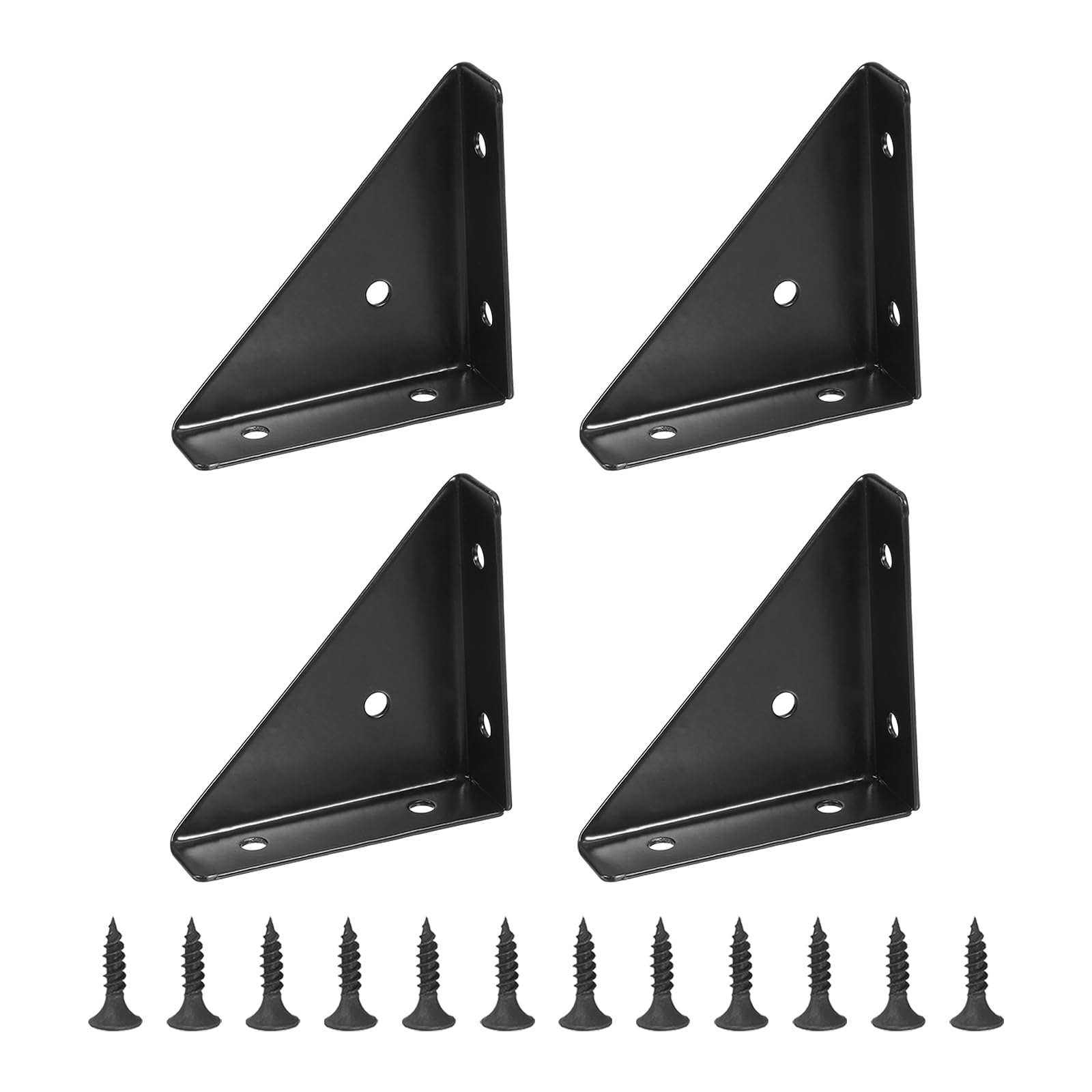 PATIKIL Corner Braces 2.6 x 2.6 Inch, 4 Pieces Triangle Shelf Bracket Joint Right Angle Bracket Cold Rolled Steel Braces Joining Support with Screws for Desk Bed Edge, Black