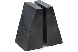 Modern Wedge Marble Bookends – Hand Carved, Polished Stone Bookends w/Non-Slip Rubber Pads – Lightweight & Compact Decorative