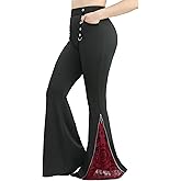 ROSE GAL Plus Size Women Gothic Trousers High Waisted Flare Pants Flocking Floral Mesh Bell Bottom Pants with Pockets