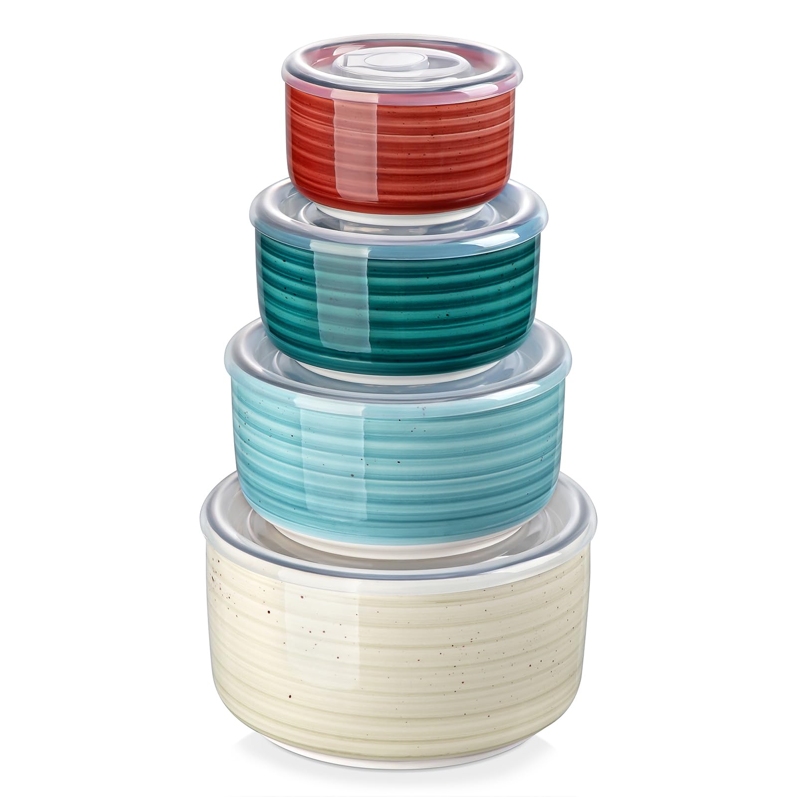 Photo 1 of ****ONE BOWL BROKEN****
vancasso Ceramic Serving Bowls With Lids Set of 4, Airtight Nesting Bowls for Food Storage, Meal Prep, Leftovers, Microwave and Dishwasher Safe, 60/36/20/10 oz