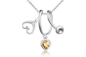 LUHE Stethoscope Pendant Necklace 925 Sterling Silver Heart Necklace Doctor Nurse Graduation Gift