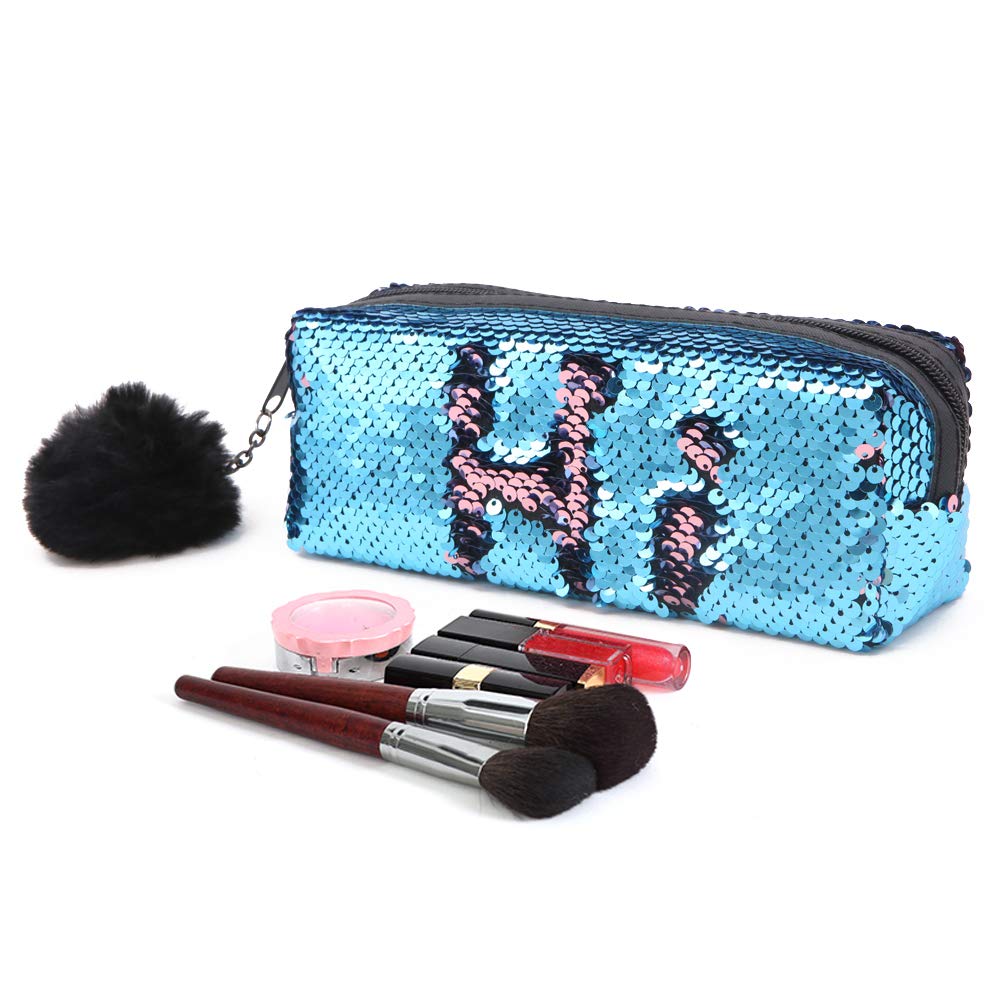 Large Reversible Rainbow Glitter Pencil Case (Blue+Pink)
