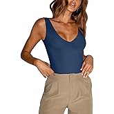 REORIA Butsmooth® Women’s Trendy Sexy Plunge Deep V Neck Sleeveless V Backless Going Out Tank Bodysuits Tops