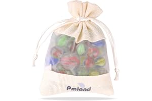 PMLAND 40 Pcs Cats Eyes Glass Marbles Sling Shot Ammo Assorted Colors with a Free Bonus Shooter Marble Drawstring Storage Bag