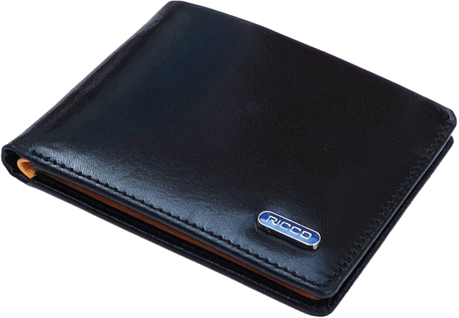 Ricco Mens Slim Minimalist Designer Leather Wallet RFID Blocking Real Italian Luxury Leather Billfold Wallet For Men With Gift Box S14 (Black Yellow)