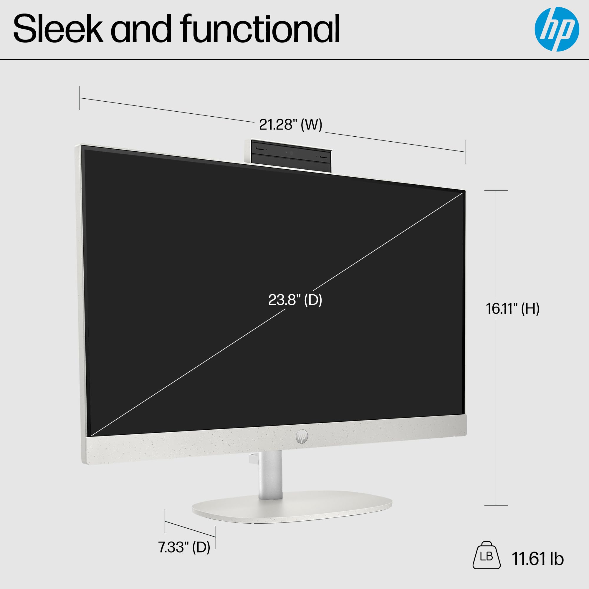 HP 24 inch All-in-One Desktop PC, FHD Display, AMD Ryzen 7 7730U, 16 GB RAM, 512 GB SSD, AMD Radeon Graphics, Windows 11 Home, 24-cr0032 (2024)