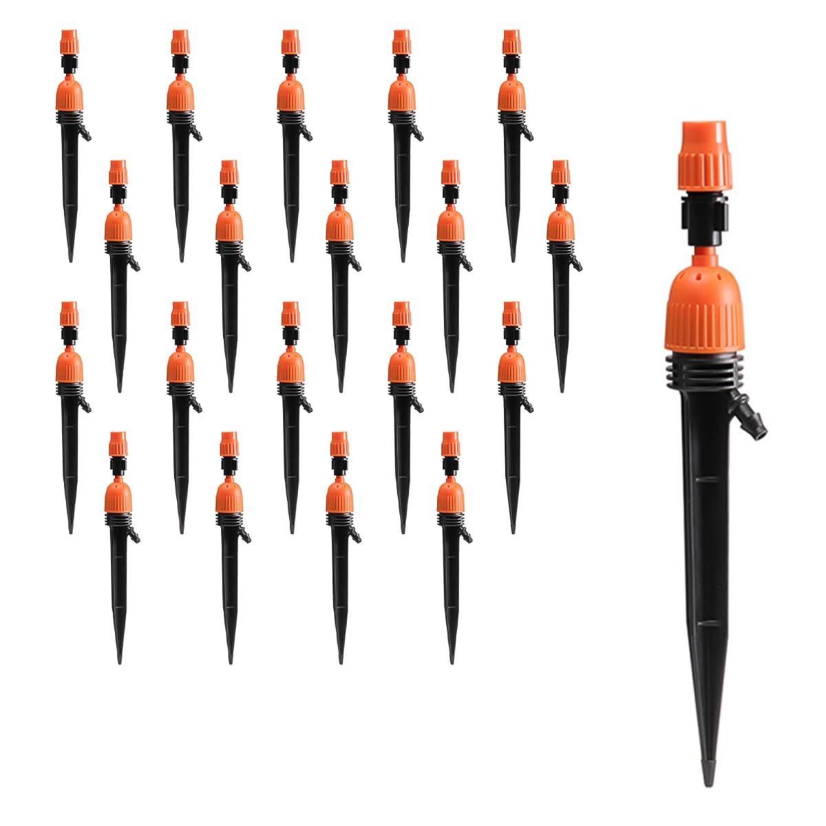 ZONADAH 20Pcs Drip Irrigation Emitters Sprayer for 1/4 inches Irrigation Hose Adjustable 360 Degree Water Flow Stake Drippers 7.5 inches Garden Watering System
