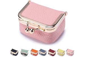HBYJLZYG Genuine Leather Mini Jewelry Box - Portable Vintage-inspired Genuine Leather Coin Purse Jewelry Case with Kiss Lock, Mini Jewelry Organizer for Women (Pink)