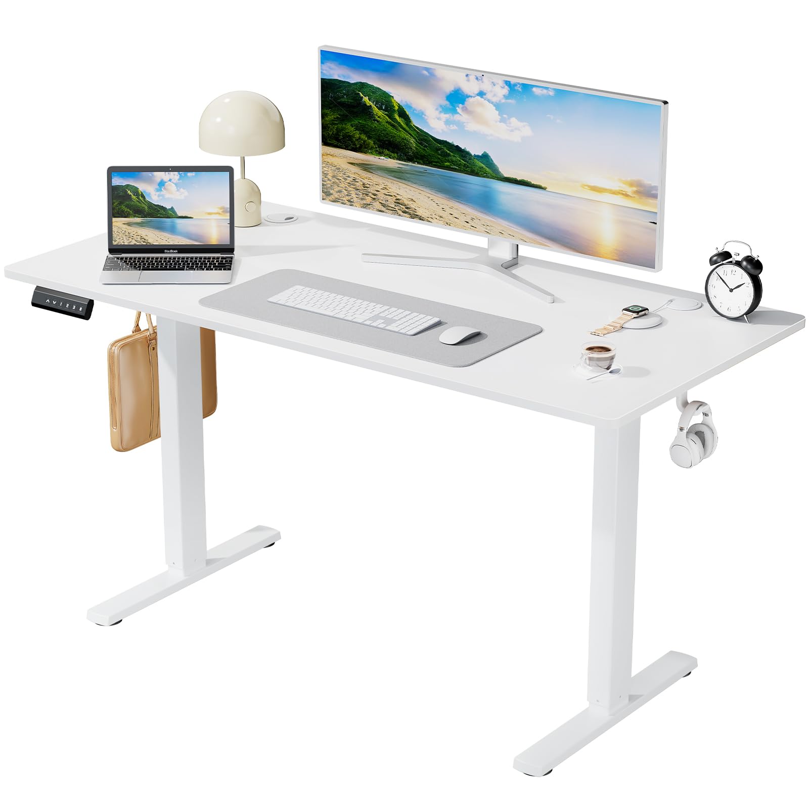 Photo 1 of ***PARTS ONLY/TOP ONLY****SMUG Standing Desk, 55x24 Inch Ergonomic Adjustable Height Electric Sit Stand Up Down Computer Table with Whole-Piece Desktop Board, Computer Workstation for Home Office, White(2 Packages)