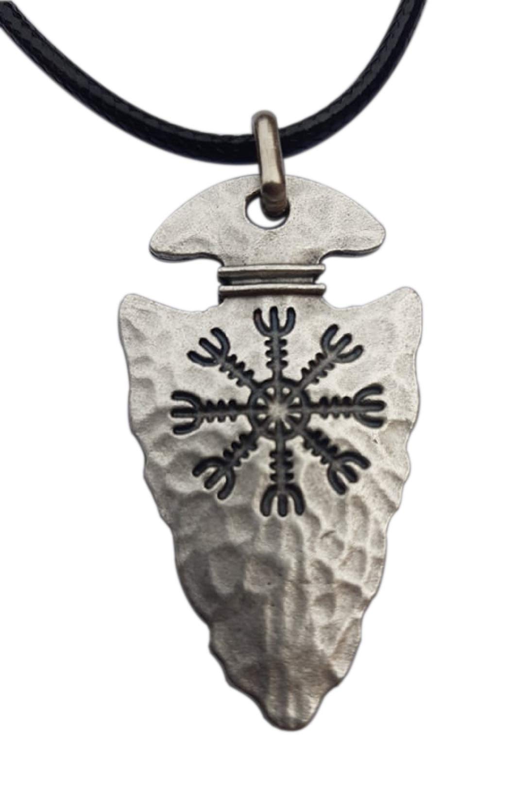 Arrowhead Pendant Necklace VIKINGS, Silver plated Viking Rune of Protection, Helm of awe Aegishjalmr, Prehistoric Nordic Celtic Talisman Vegvisir. Gift idea for Fantasy and Cosplay lovers. Craft Jewel