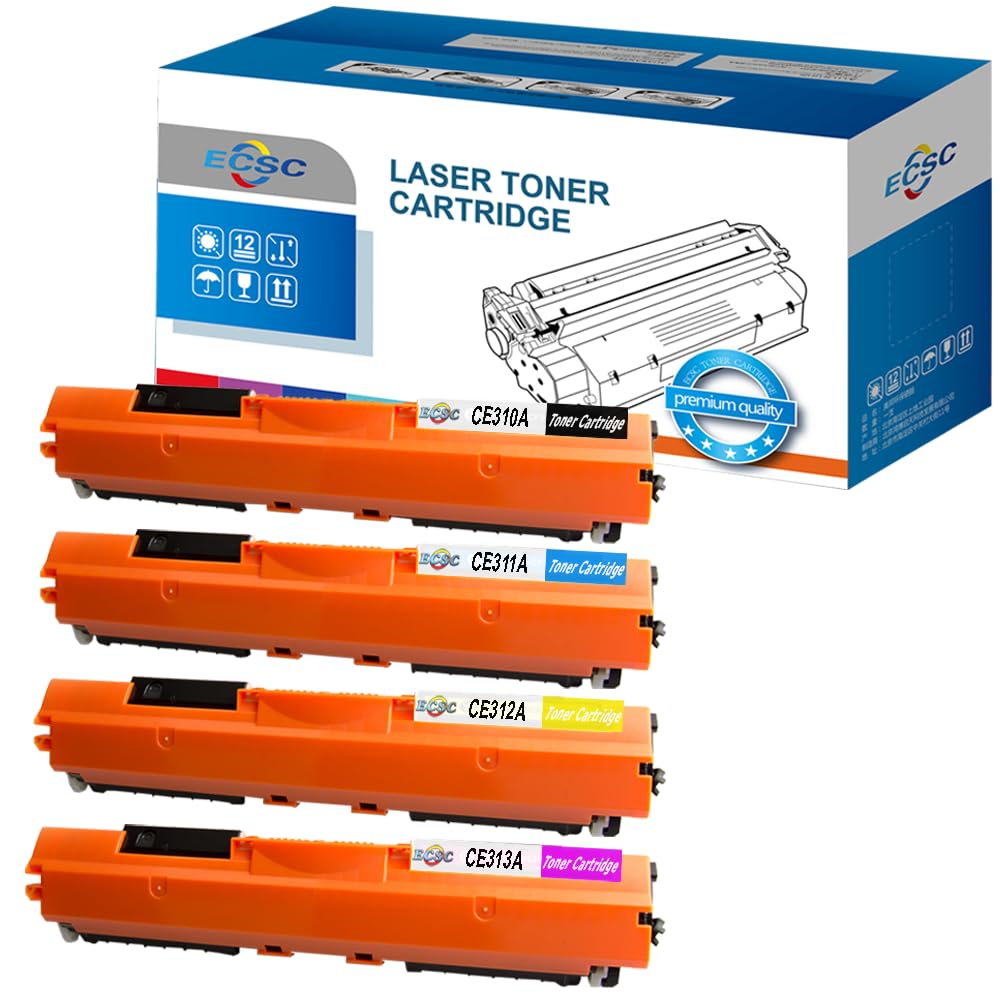 ECSC Compatible Toner Cartridge Replacement for HP Colour LaserJet CP1025 CP1025nw LaserJet Pro 100 color MFP M175a M175nw TopShot LaserJet Pro M275 M275nw CE310A/1A/2A/3A (BK/C/Y/M, 4-Pack)