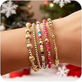 SHINUS BOHO 14K Gold Pearl Beaded Cross Bracelets Stack Set for Women,Stretch Boho Colorful Christian Beads Ball Jewelry Trendy Gift