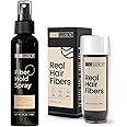 Hair Illusion Brown Real Hair Fibers and Fiber Holding Spray Bundle for Thinning Hair - 100% Natural Texture, Non Synthetic Hair Fibers - Bald Spot Cover Up for Women & Men - 38 Gram