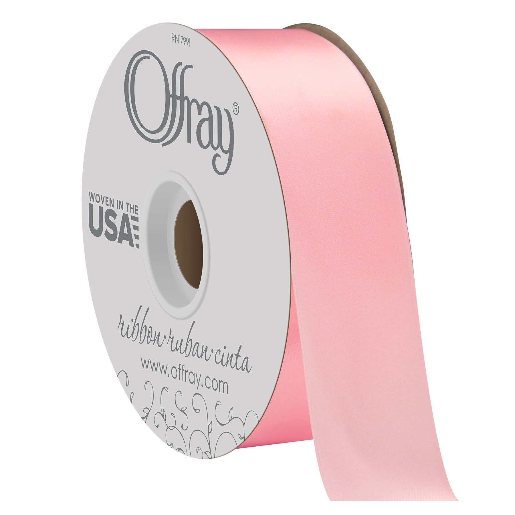 Offray 1.5" Wide Double Face Satin Ribbon LightPink50Yds, 50 Yards, Light Pink, 150 Feet