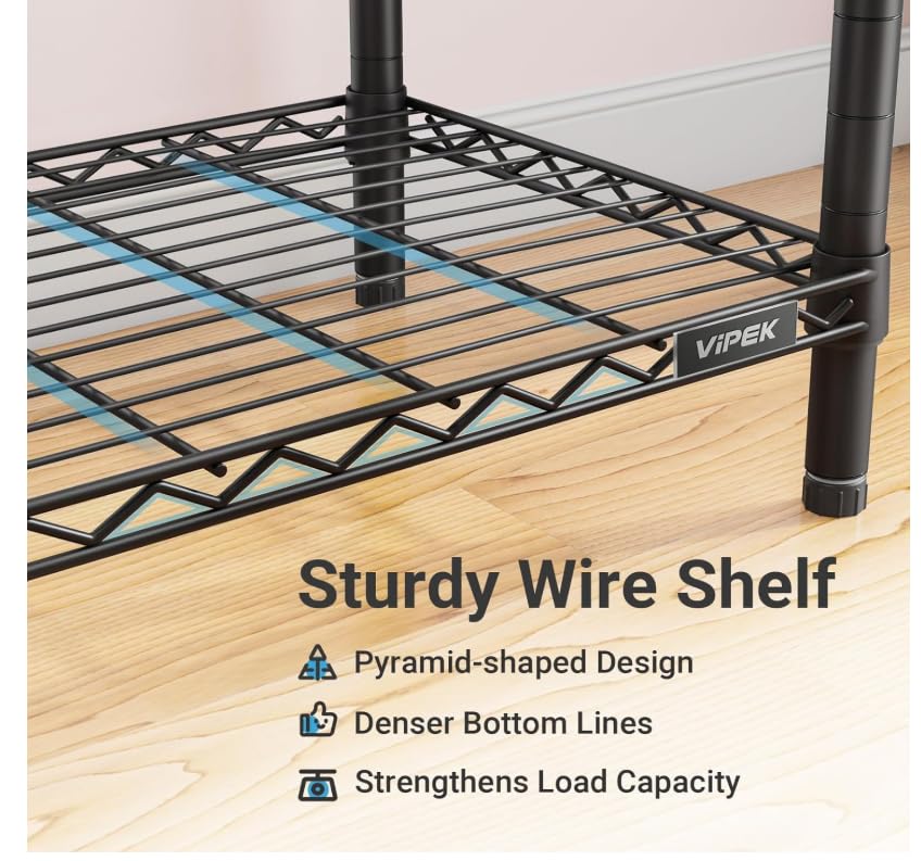 VIPEK V10 Wire Garment Rack 5 Tiers Heavy Duty Clothes Rack with Hanging Rods, Wire Shelves & 2 Slid Storage Baskets, Large Size Clothing Rack 68.9" W x 15.7" D x 76.4" H, Max Load 920 LBS, Black