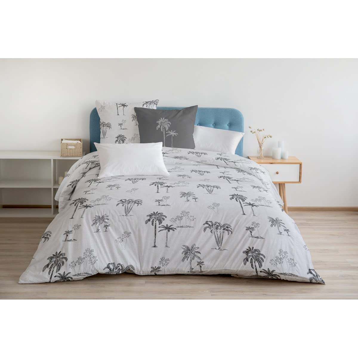 Home Linge Passion 3-Piece Bedding Set 240 x 260 cm 100% Cotton 57 Thread Count, White and Grey, 240x260cm