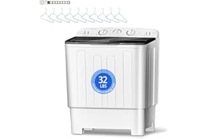 DOGHLY Compact Semi-Automatic Twin Tub Washer, 32lbs Capacity with 20lbs Washer and 12lbs Spinner, Ideal for Camping, Apartments, Dorms, College, RVs, and Small Spaces(32lbs)