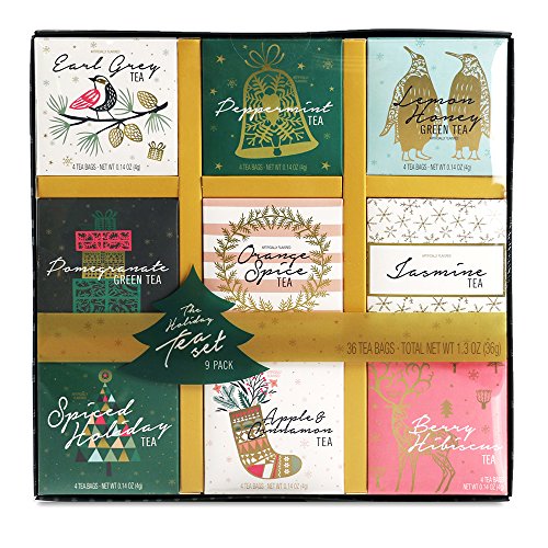 Tea Variety Gift Set - 9 Unique Blends | Earl Grey, Peppermint, Jasmine, Lemon Honey, Pomegranate, Orange Spice, and more