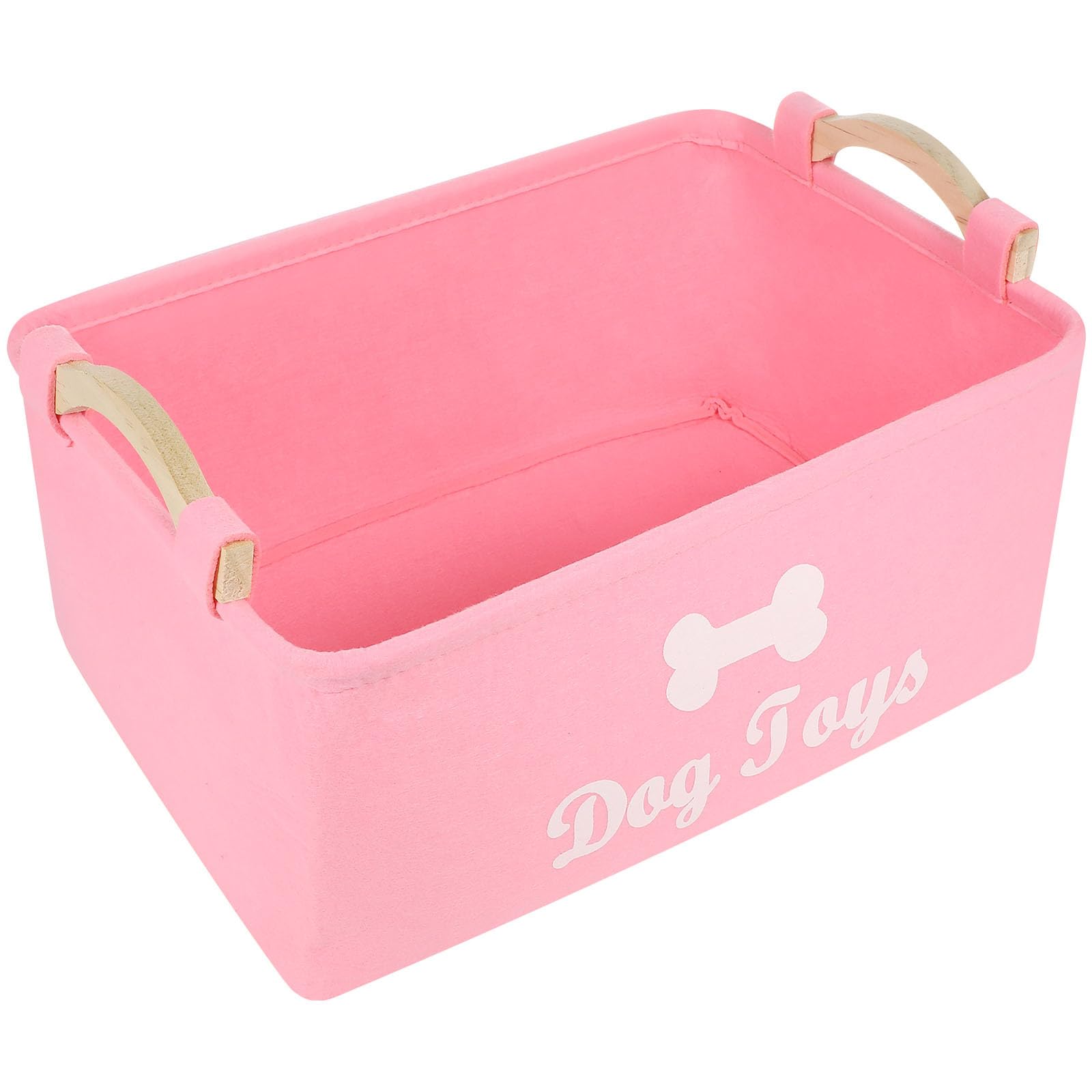 Dog Basket Storage - Dog Toy Basket 2pcs Dog Toys Storage Bins with Wooden Handle Pet Toy Cute Basket Sundries Storage Case Felt for Cat Dog Kids Toy, Pink, 14.9 * 9.8 Inch