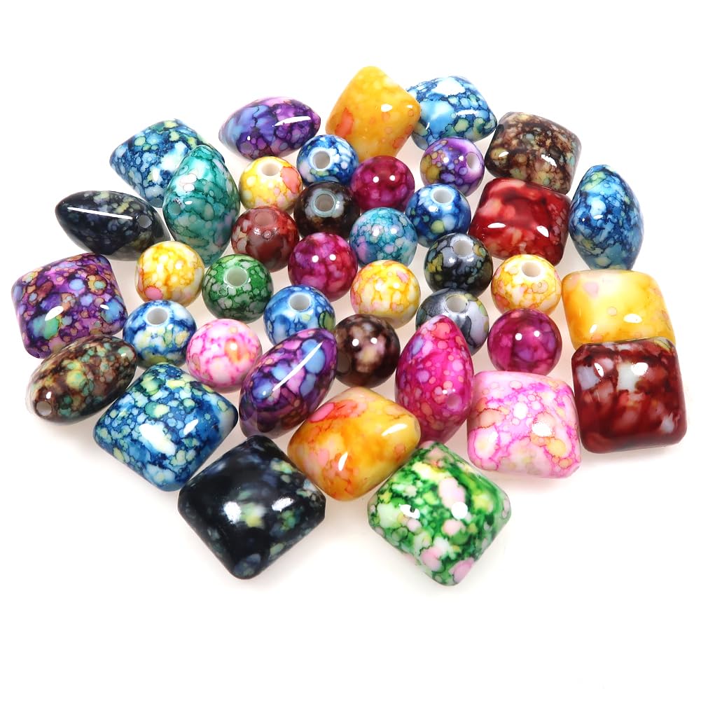 TOAOB 40pcs Colourful Beads Acrylic Square and Round Beads Decorative Stones Pebbles for Jewellery Making Beading Crafts