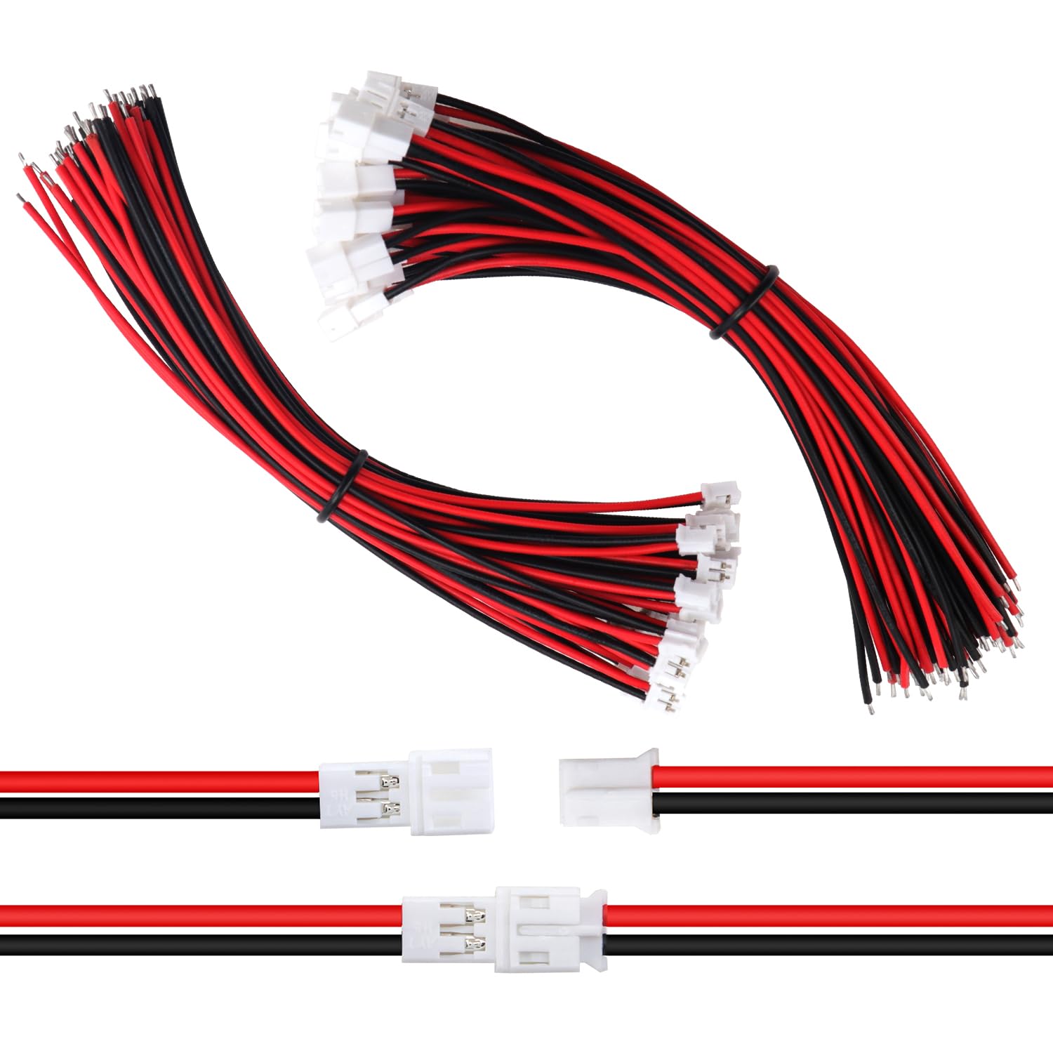 Lyeteung 30 Pairs Mini Micro JST-PH 2.0 Plug Connector, JST 2 Pin Micro Electrical Male and Female Connector Plug Wire Cable, with 150mm 22AWG Wire (Red Black)