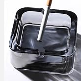 Square Glass Ashtray, Smoking Cool Ashtrays for Home Office Tabletop Decoration, Cigar Cigarettes Ash Tray Outdoor Indoor Tabletop Decoration (Gray)