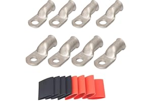RIOCAN 4 Pack 1/0 AWG 3/8 & 1/0 AWG 5/16 Lugs Tinned Copper Terminal Marine Battery Welding Lugs Terminal Connectors with 8 Pieces Ratio 3:1 Dual Wall Adhesive Heat Shrink